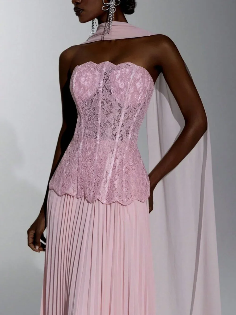 Baby Pink Party Women's Sequin Strapless Pleated Hem Dress